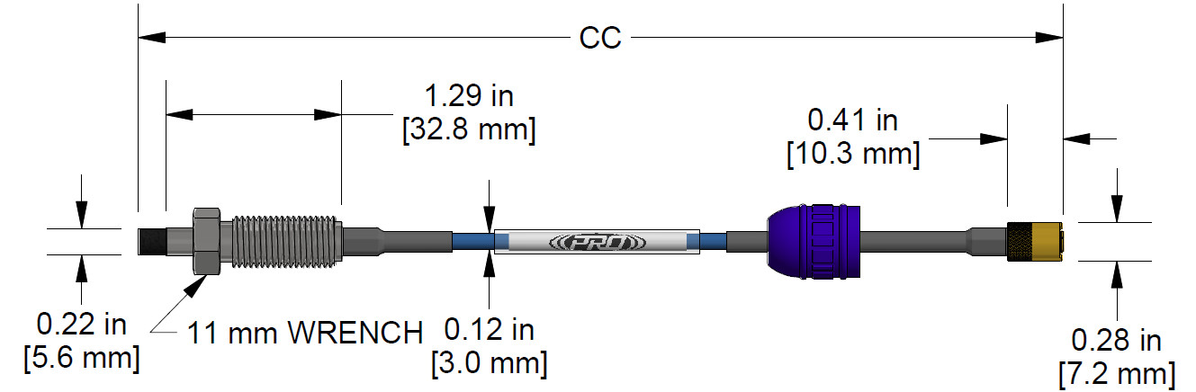 A dimension drawing of a Reverse Mount CTC PRO Line Hazardous-Area Approved DP1009 proximity probe.